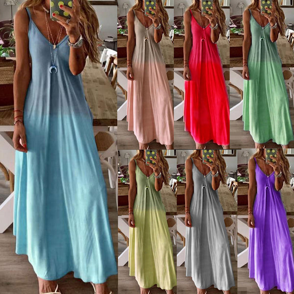 Women Summer Dress 2022 Women's Summer V-neck Sexy A- Style Long Dress Loose Large Size Strap Dress