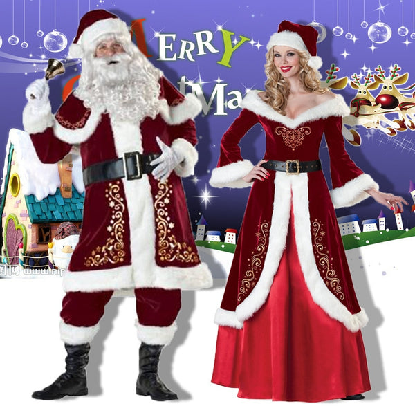 Deluxe Men Christmas Costume Cosplay Couple Santa Claus Uniform Holiday Gift
